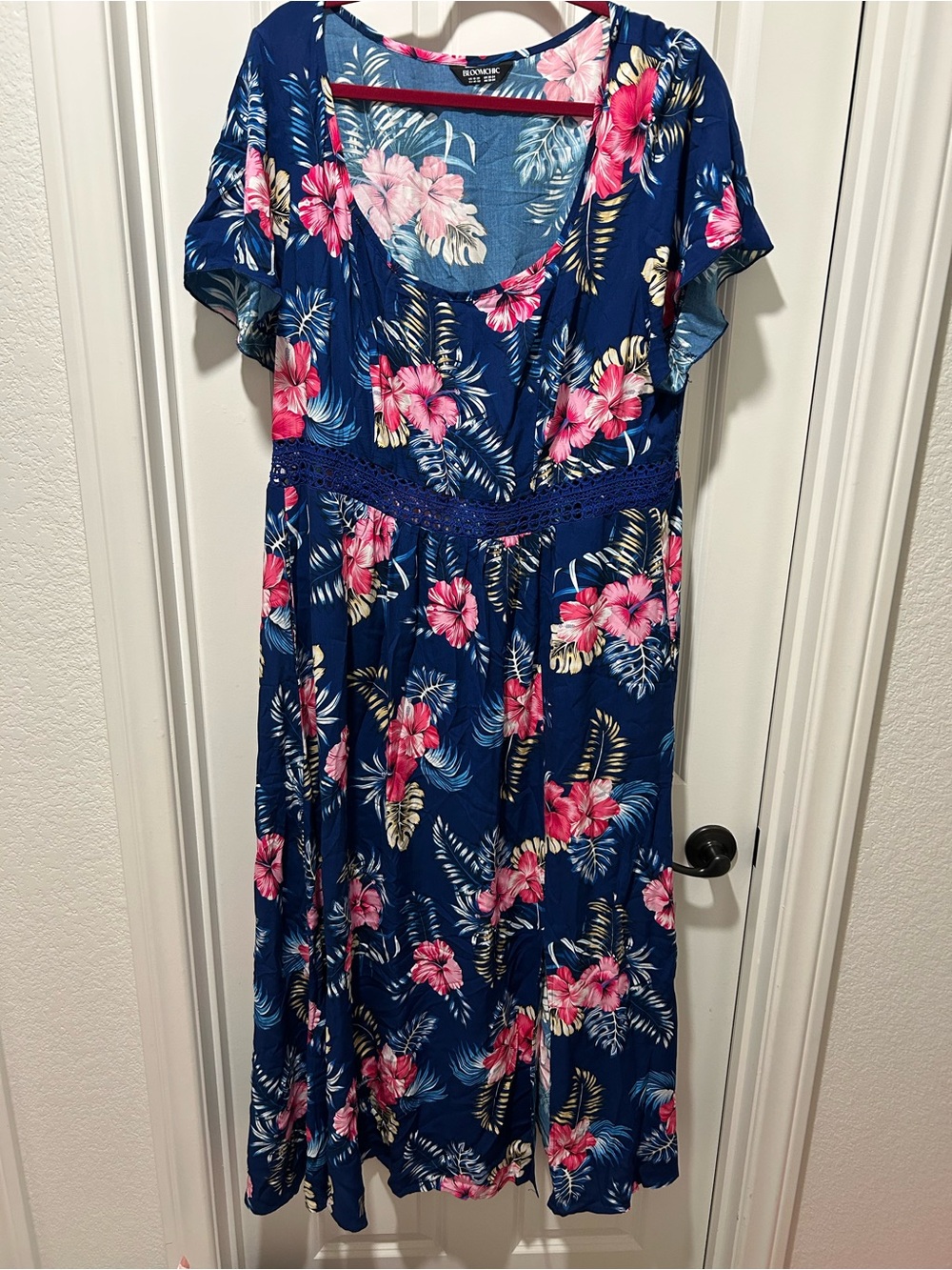 BloomChic Navy Maxi Dress with Pink Floral Print